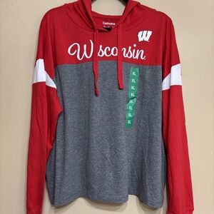 Wisconsin Red and Gray Long Sleeve Hoodie Tee